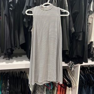 High neck sleeveless black & white striped dress